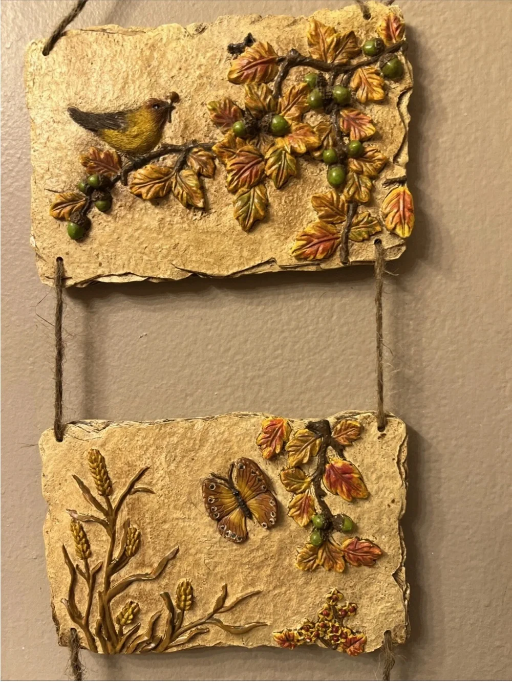 Fall Harvest Wall Hanging Vintage Pumpkins Mouse Butterfly Bird Charming 22